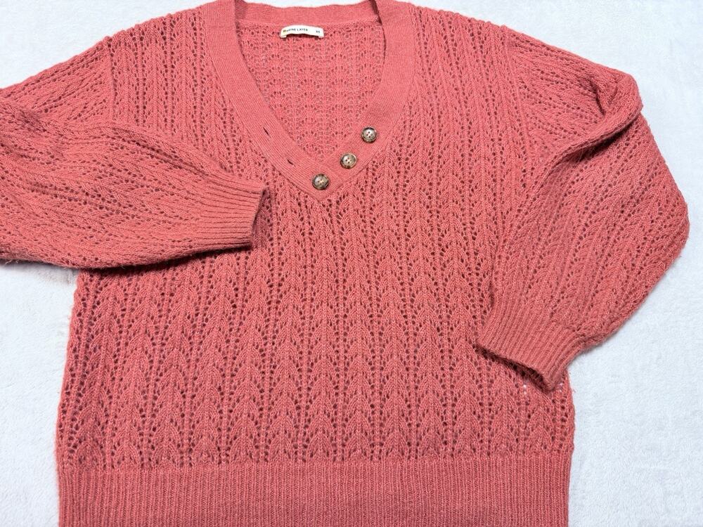Marine Layer Evelyn Alpaca Pointelle Sweater Coral Henley Boho Fall Sz XS 16100
